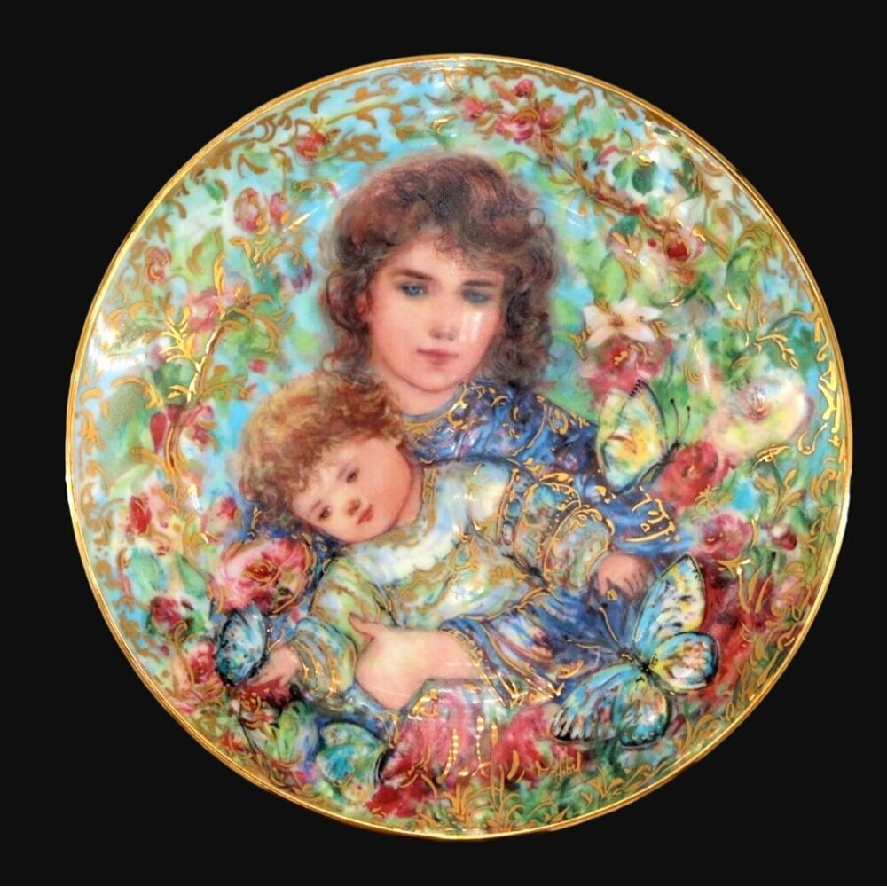 Vintage Edna Hibel Mother's Eden Series Collector Plate - Elaine and Zena in the